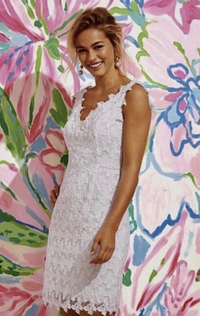 Lilly Pulitzer Reeve Shift Dress Resort White Papillion Lace 8 Coastal Bridal